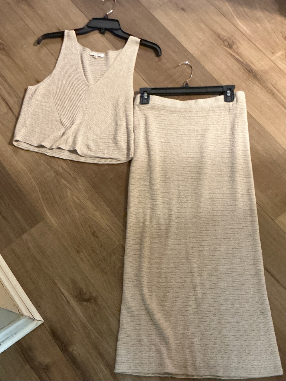 Z Supply Beige Ribbed Maxi Skirt - Knit Straight Silhouette